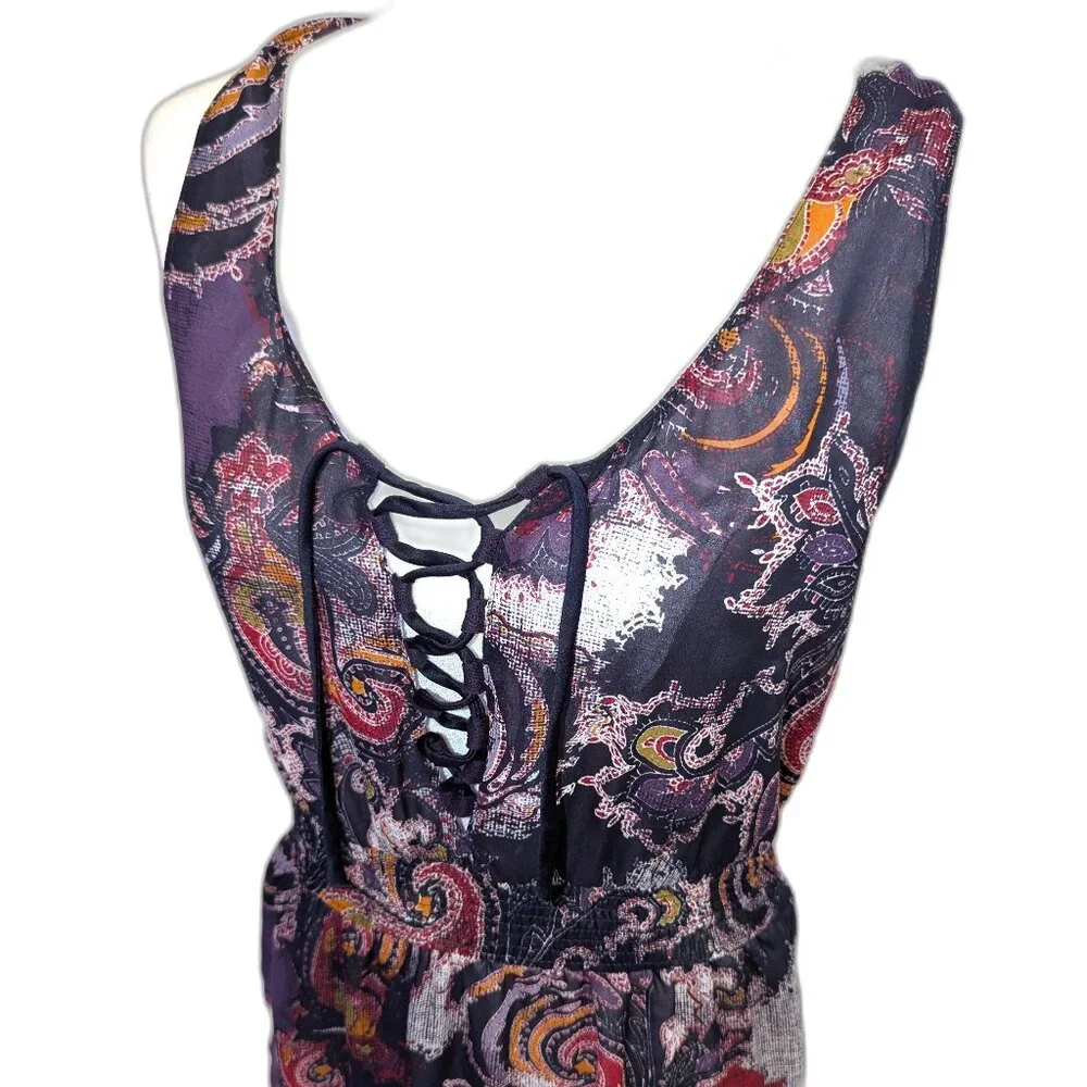 Free People | Purple Paisley "Falling For Georgette" Lace Up Mini Dress | XS - Picture 3 of 11